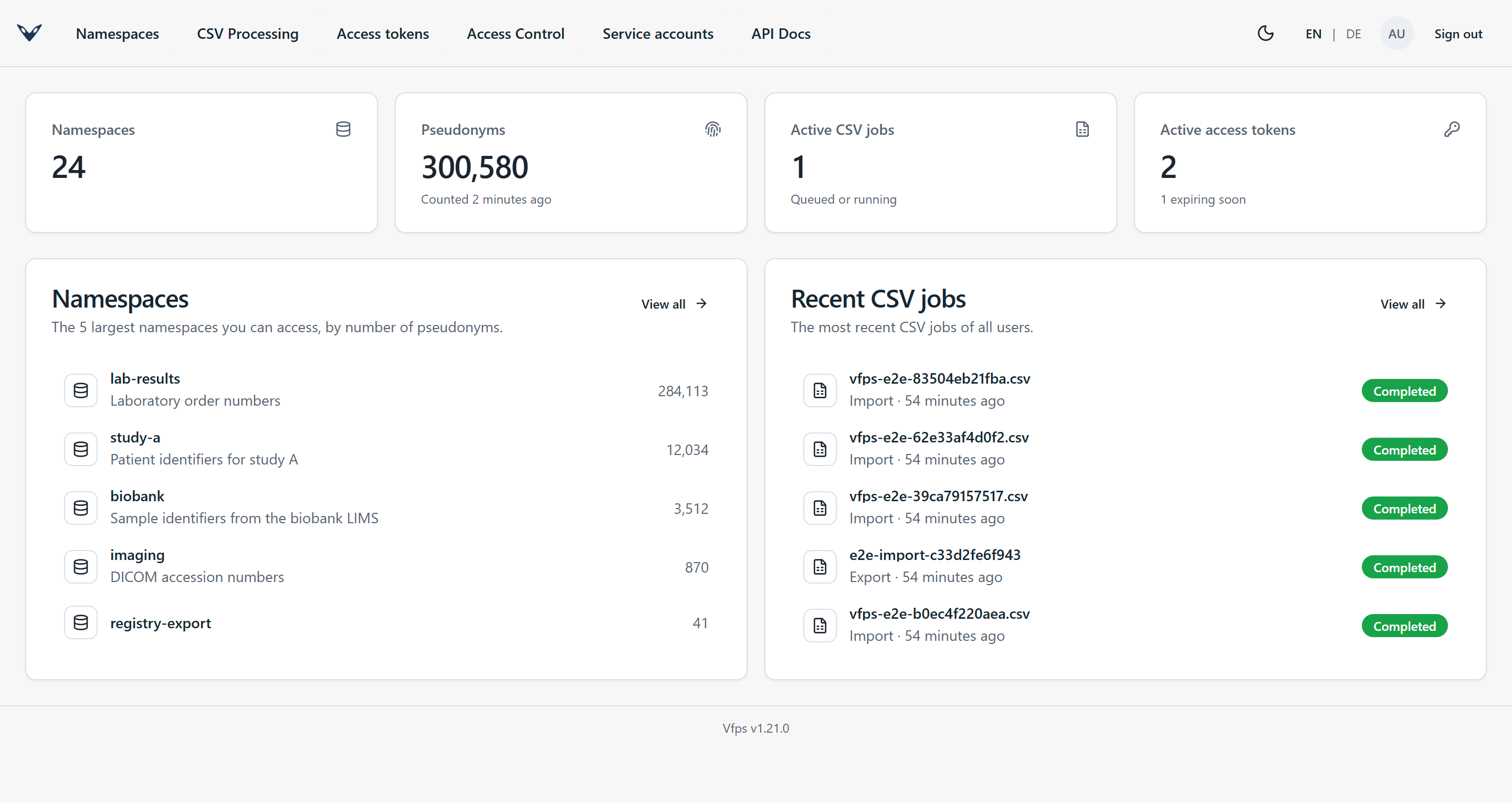 Vfps admin UI home page
