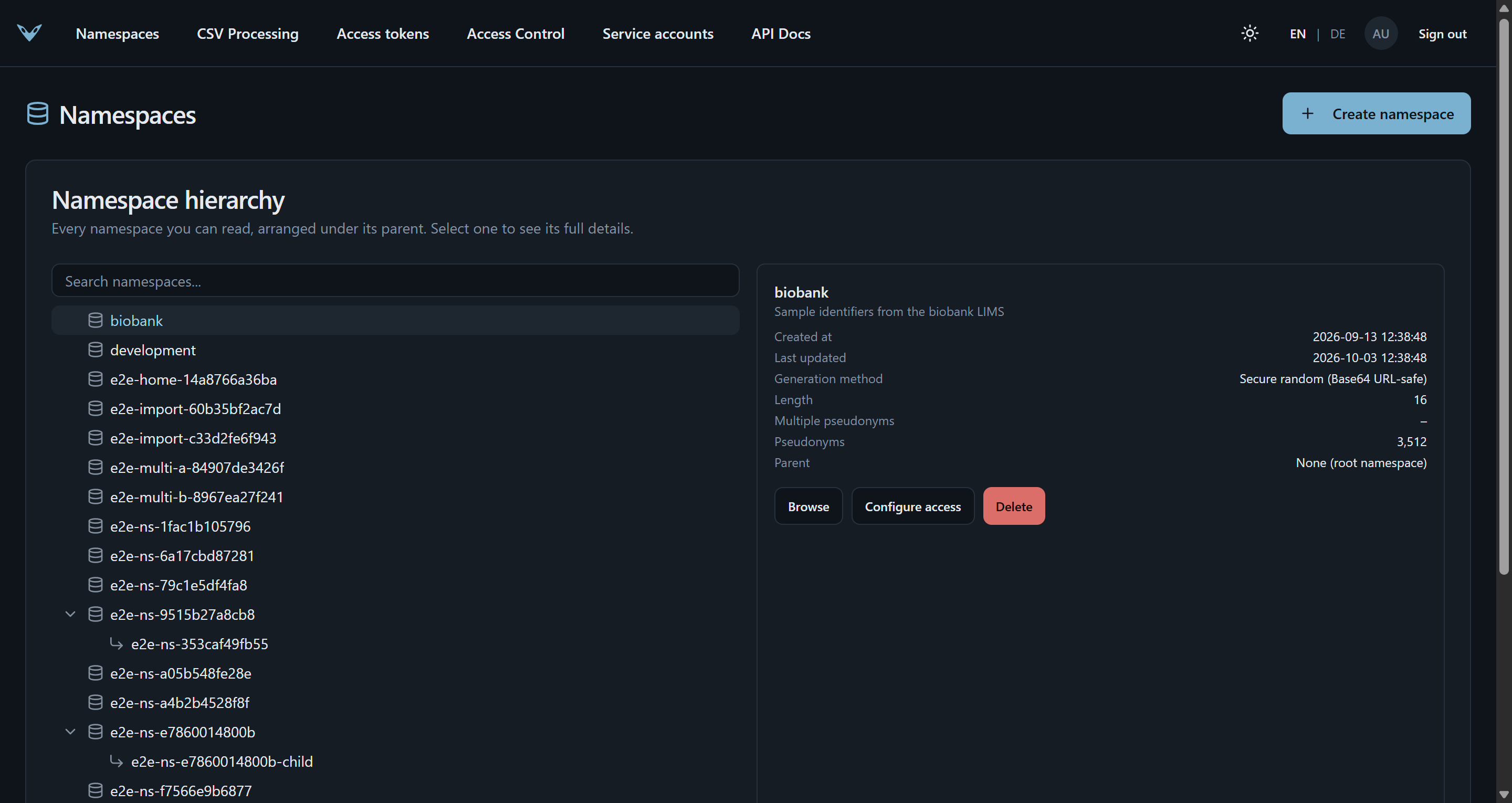 Namespaces page