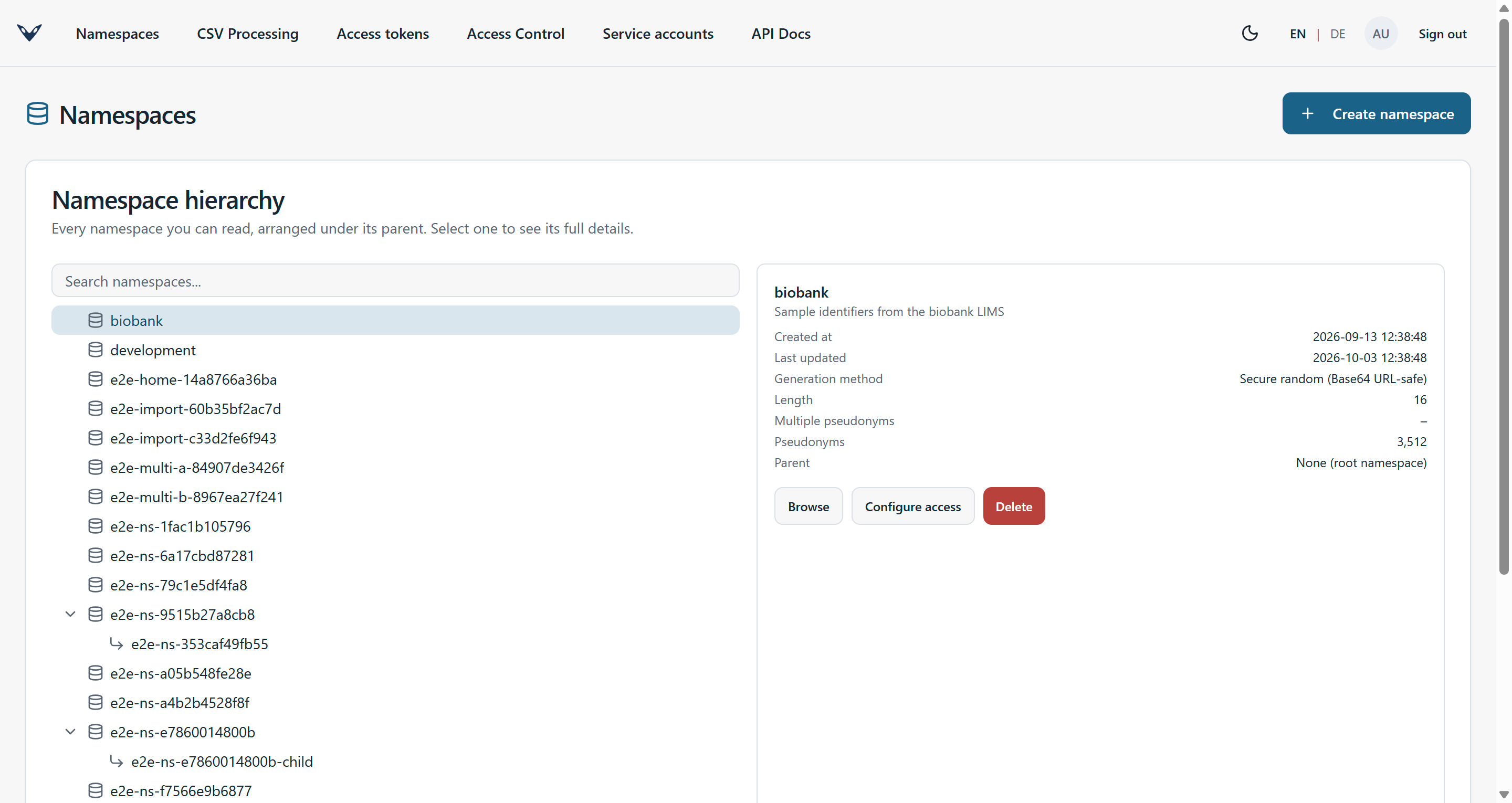 Namespaces page